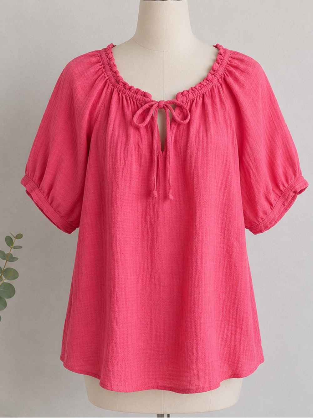 cloth & stone Hot Pink Peasant Tie-Neck Blouse